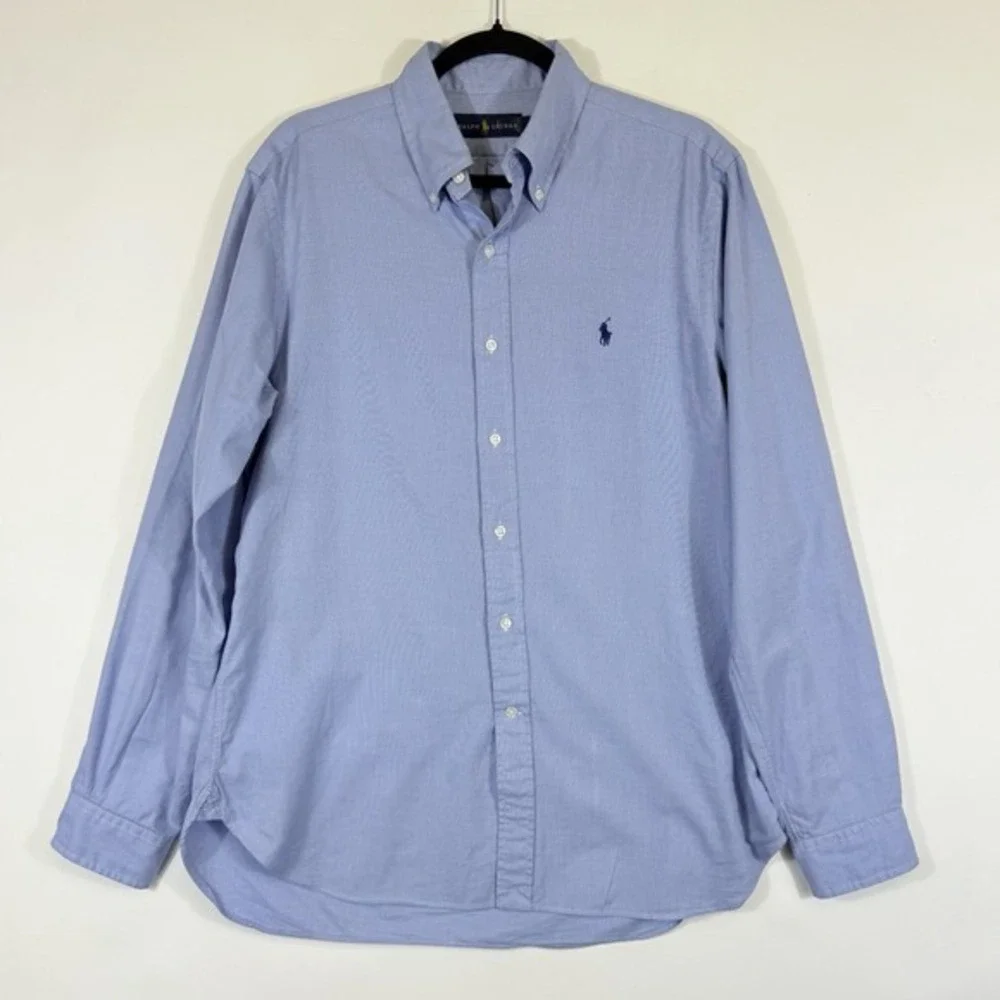 Ralph Lauren Long Sleeve Shirt Mens 16 40 41 Blue White Pattern Polo Preppy Work